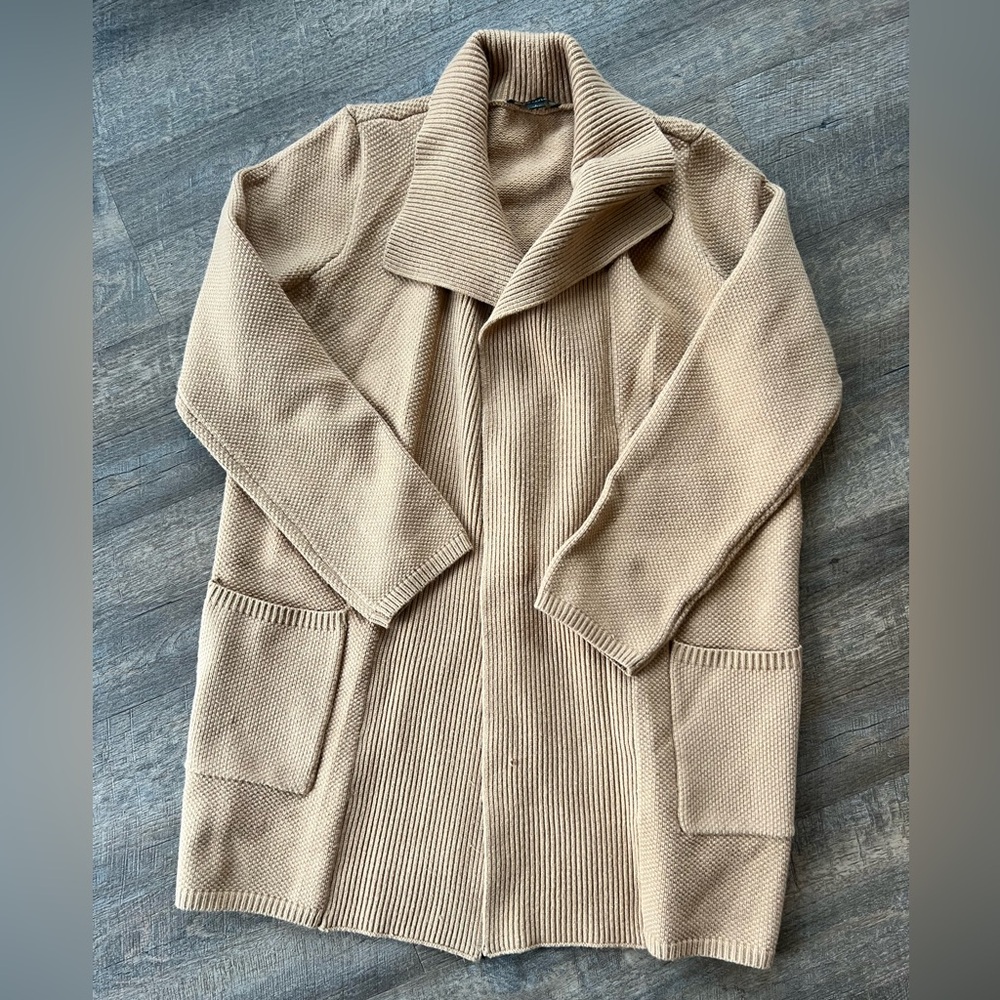 Ann Taylor Cozy Open Front Tan Knit Cardigan